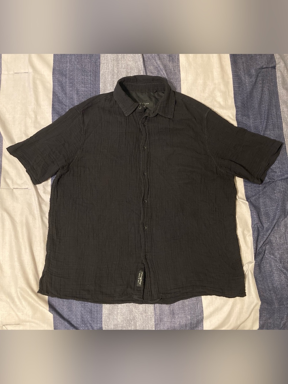 Rag & Bone Alan Gauze Mens Textured Button Up S/S Black Sz M